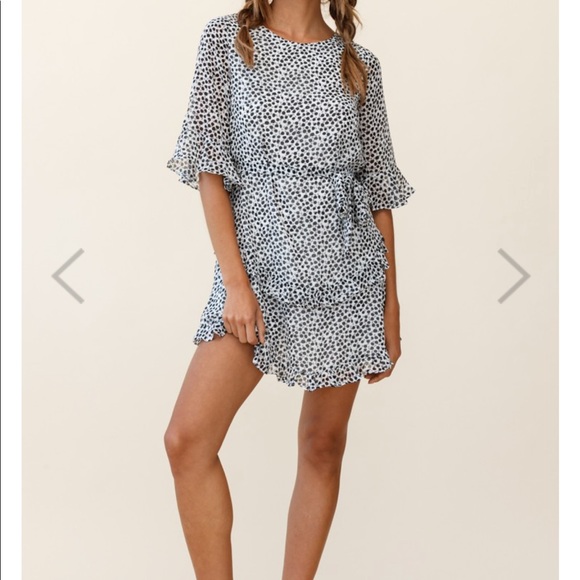 Selfie Leslie Dresses & Skirts - NWT-SelfieLeslie Wife Me Crew Neck Ruffle Insert Dress Polka Dot Black. Size M